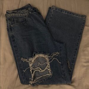Forever 21 Distressed Dark Blue Jeans with Embellishments